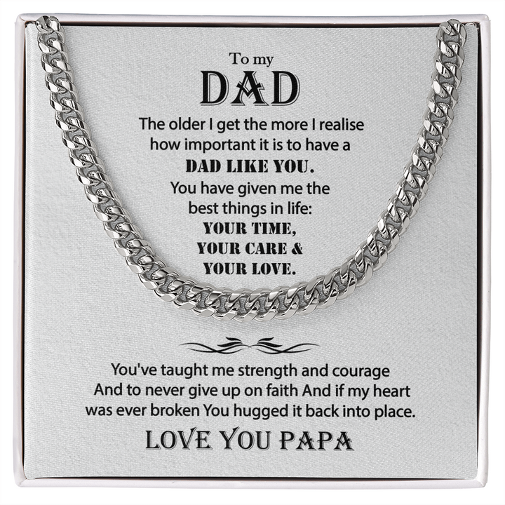 Silver Cuban Link Chain Necklace Gift for Dad 