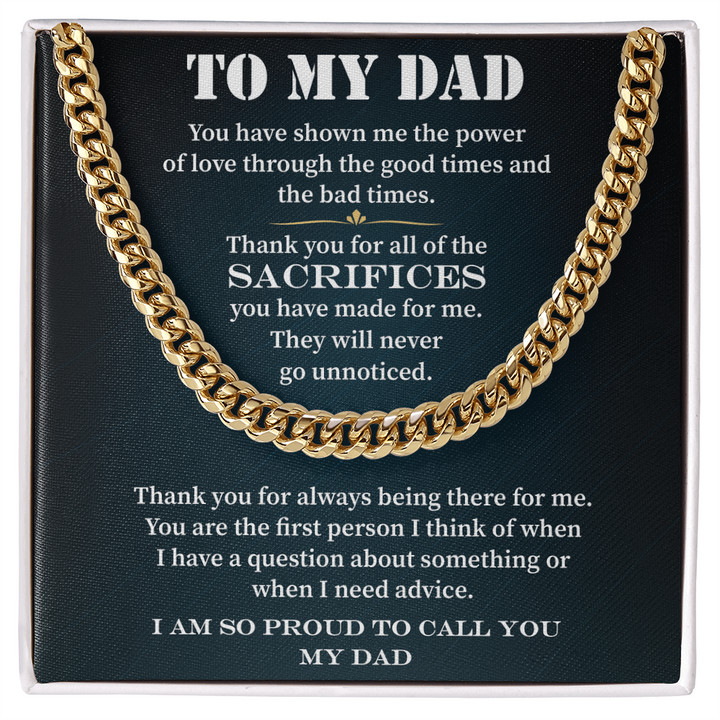 Silver chain necklace gift for dad with heartfelt message.