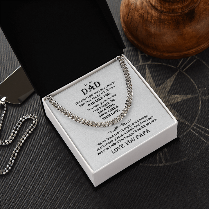 Silver Cuban Link Chain Necklace Gift for Dad