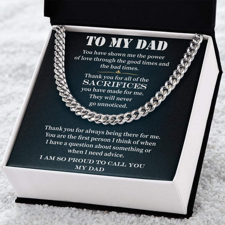 Silver chain necklace gift for dad with heartfelt message