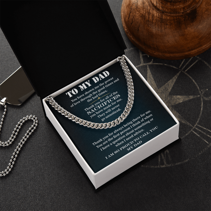 Silver chain necklace gift for dad with heartfelt message