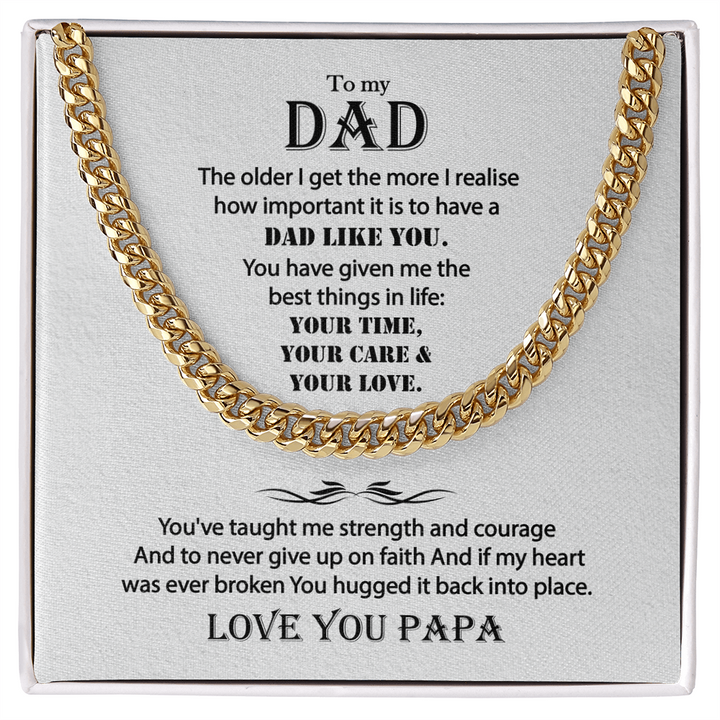 Silver Cuban Link Chain Necklace Gift for Dad From son