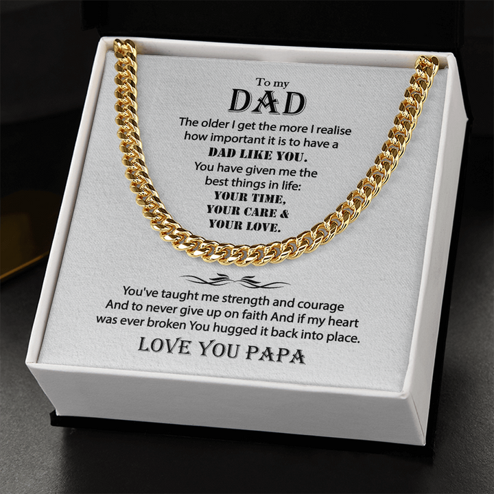 Silver Cuban Link Chain Necklace Gift for Dad from Mom