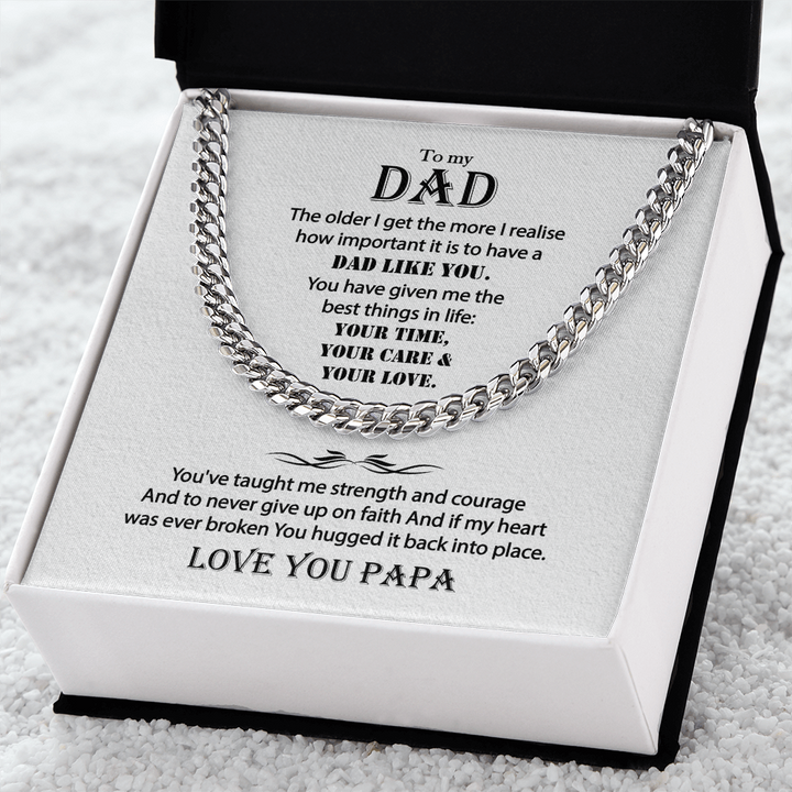 Silver Cuban Link Chain Necklace Gift For Dad