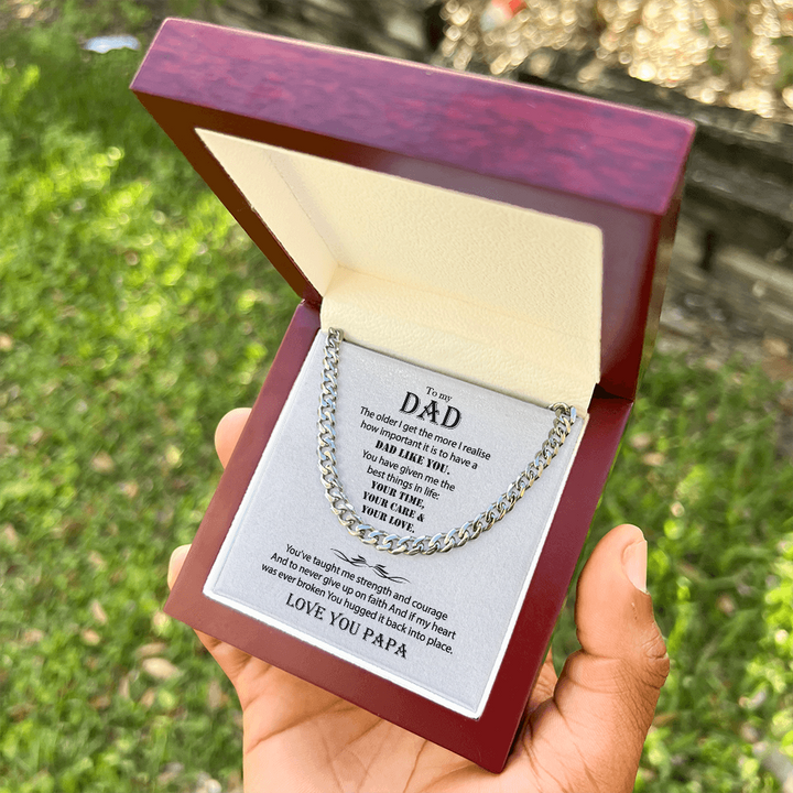 Silver Cuban Link Chain Necklace for Dad 