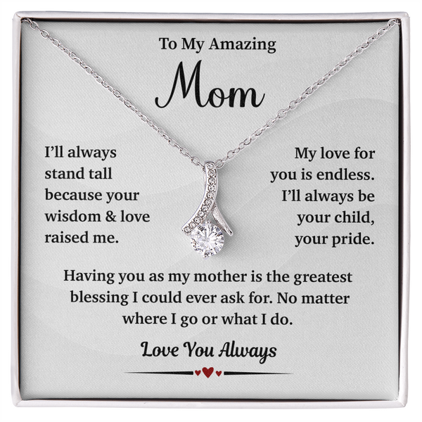 Silver pendant necklace expressing love for mom