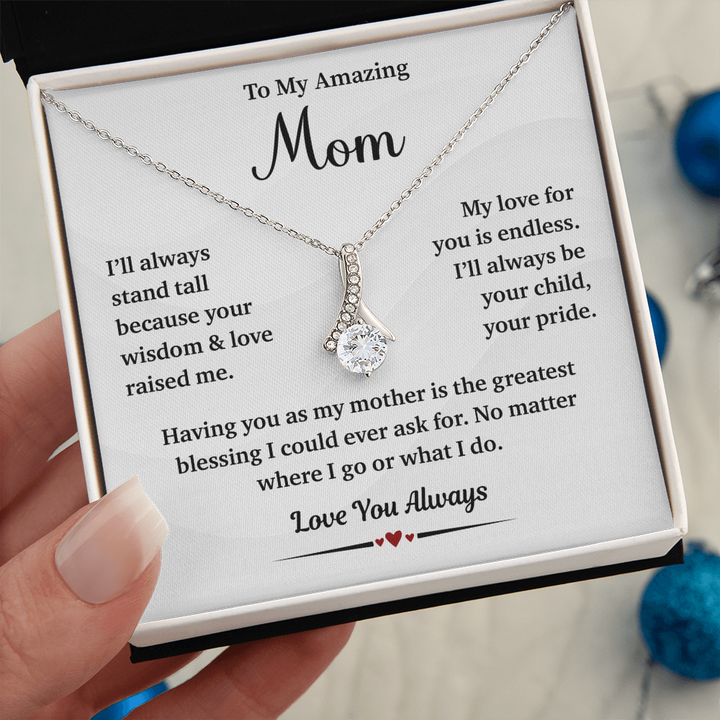 Silver pendant necklace expressing love for mom