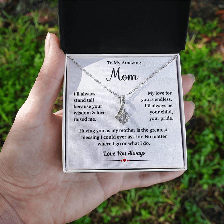 Silver pendant necklace expressing love for mom