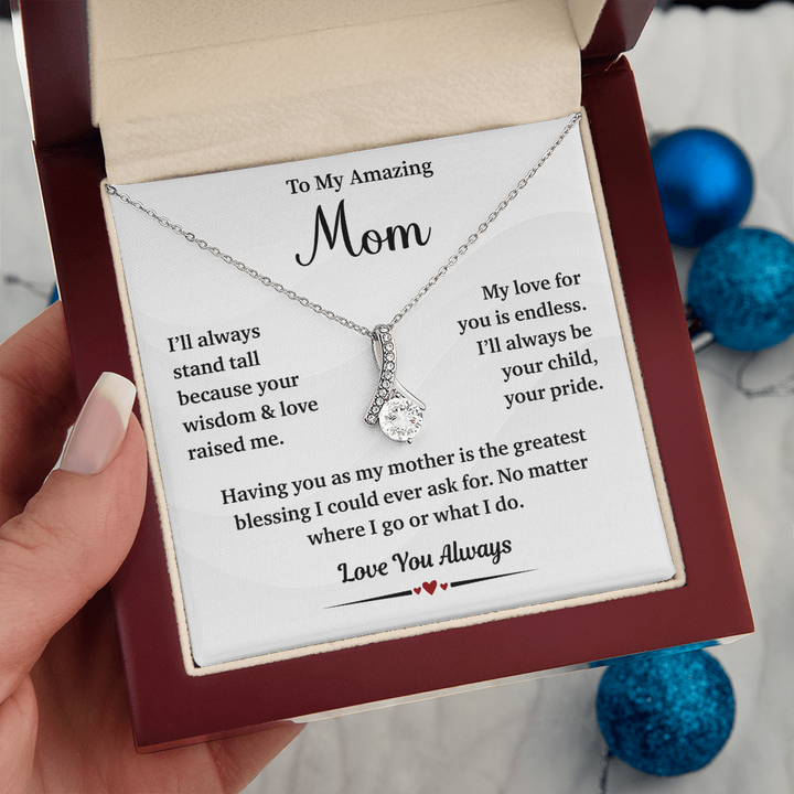 Silver pendant necklace expressing love for mom