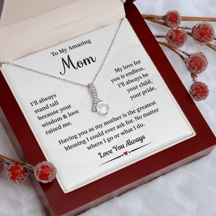 Silver pendant necklace expressing love for mom