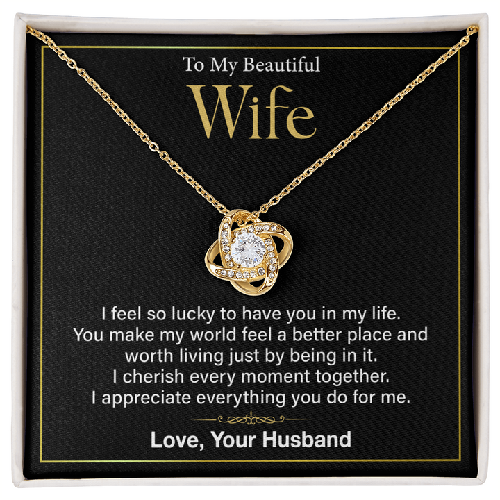 "Romantic wife gift necklace with heartfelt message"