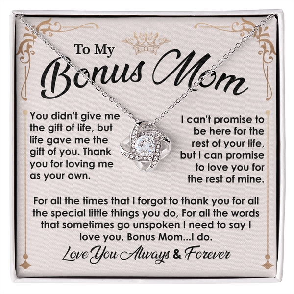 To My Bonus Mom Necklace - Gifts for Bonus Mom - Love Knot Necklace, Meaningful Bonus Mom Gift