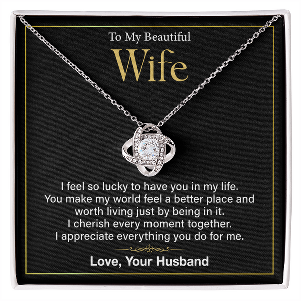 "Romantic wife gift necklace with heartfelt message"