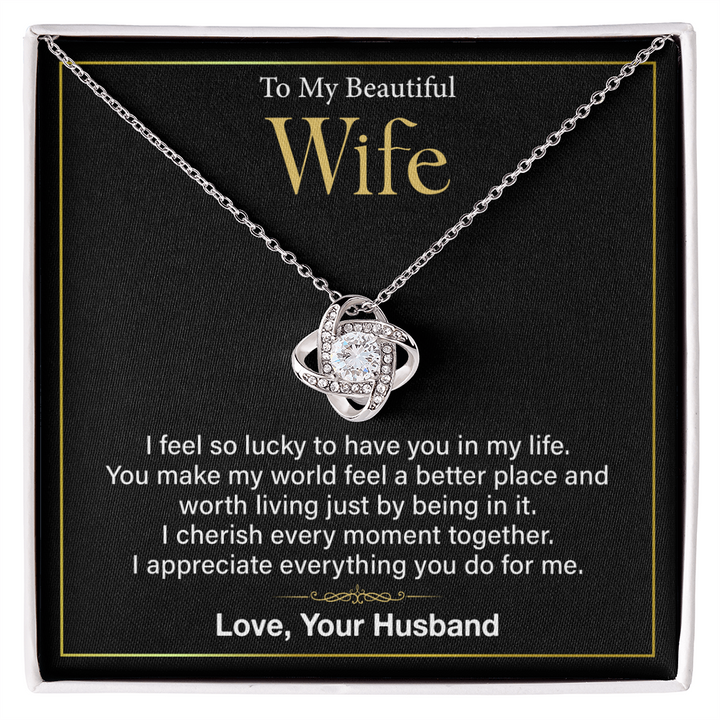 "Romantic wife gift necklace with heartfelt message"