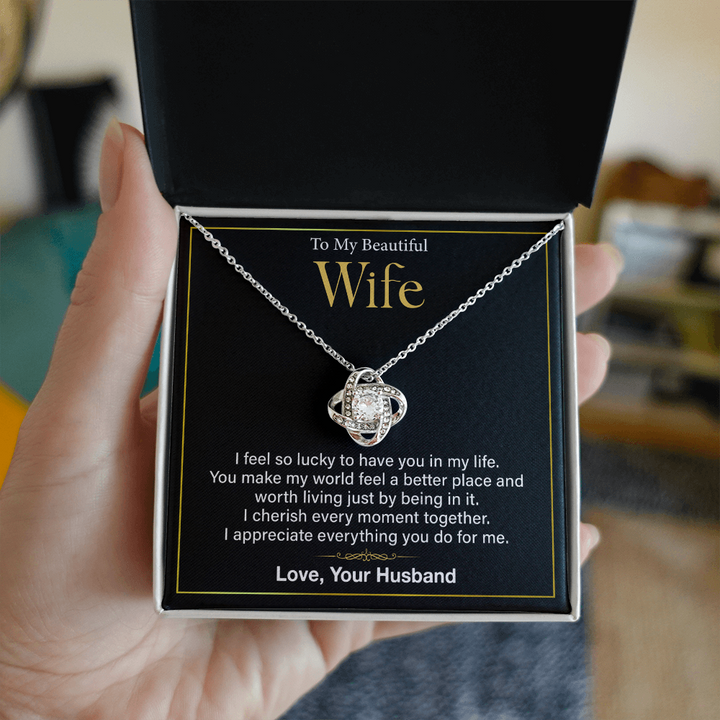 "Romantic wife gift necklace with heartfelt message"
