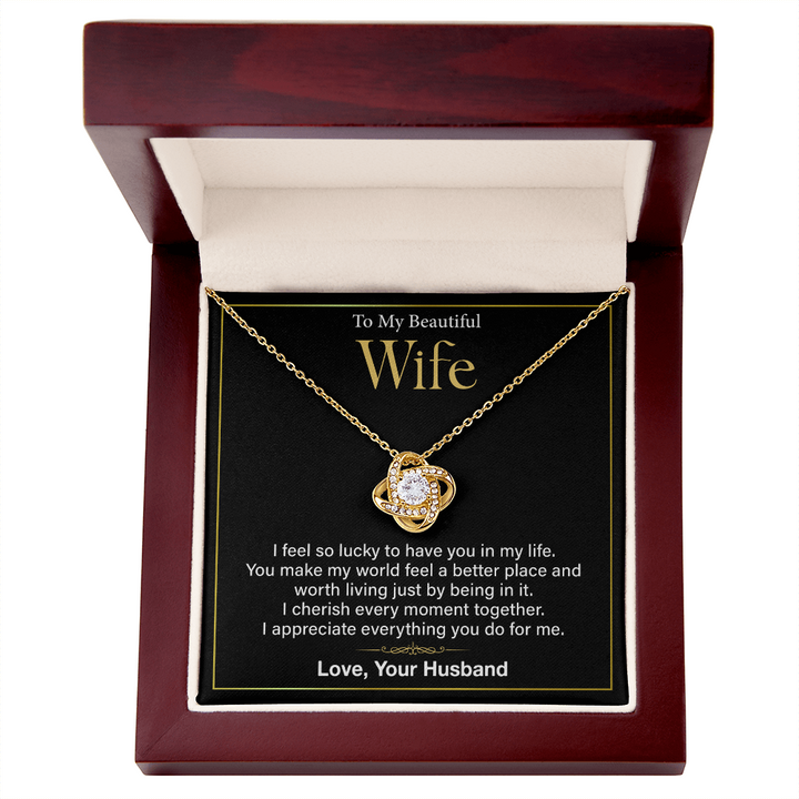 "Romantic wife gift necklace with heartfelt message"