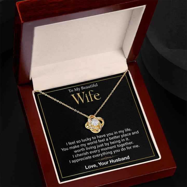 "Romantic wife gift necklace with heartfelt message"