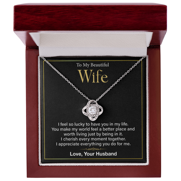 "Romantic wife gift necklace with heartfelt message"