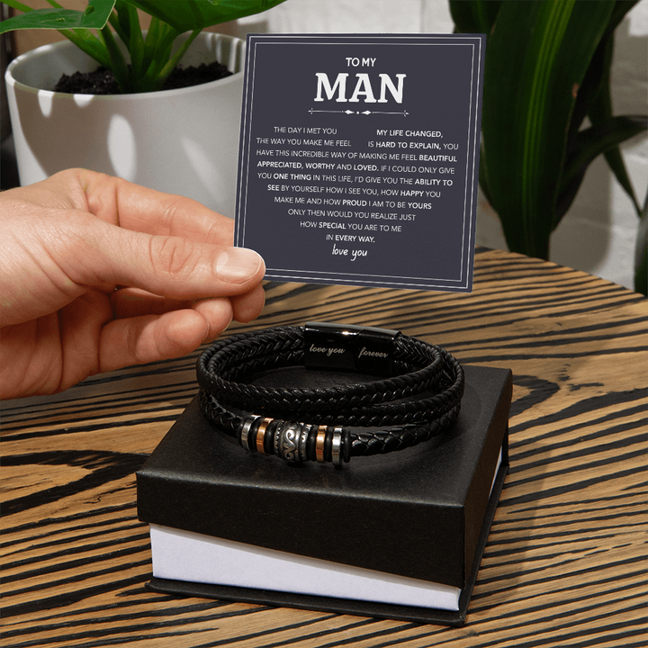 Black Bracelet for Him with Love Card