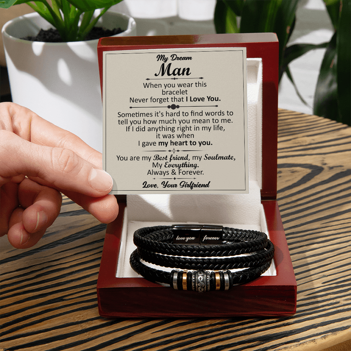 Braided leather men's bracelet
