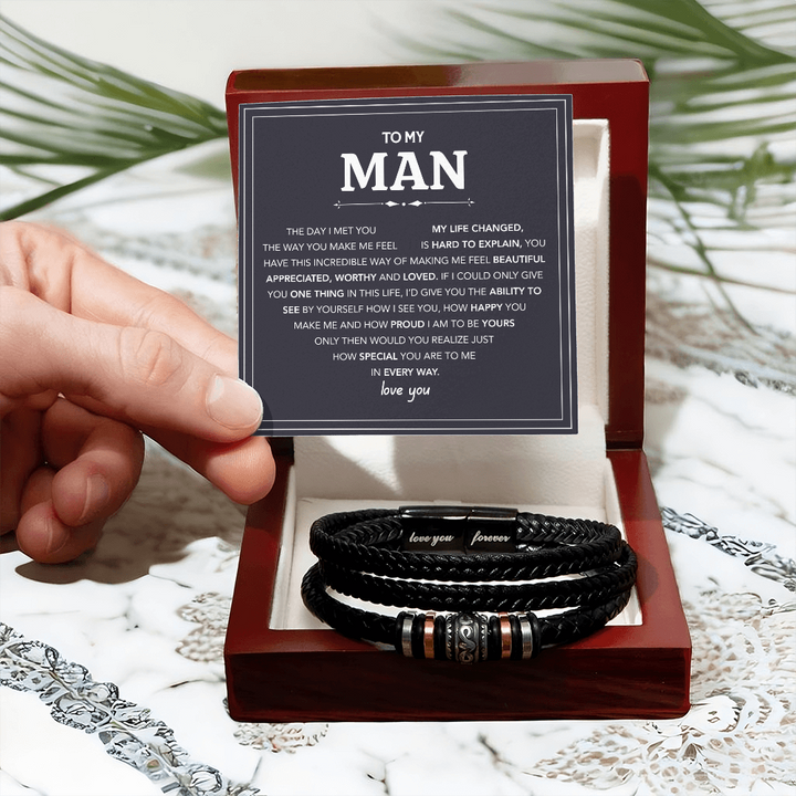 Black Bracelet for Him with Love Card