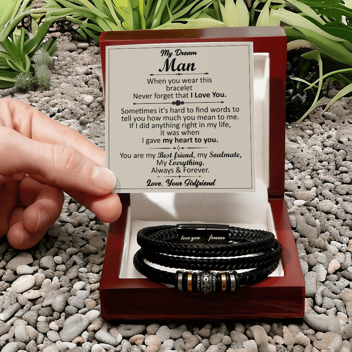 Braided leather men's bracelet