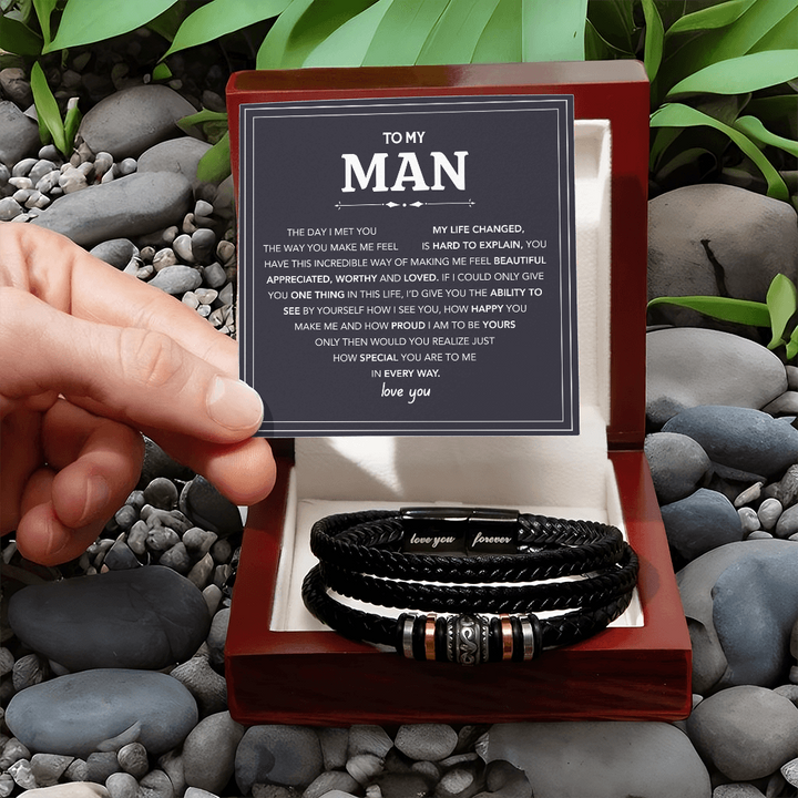 Black Bracelet for Him with Love Card