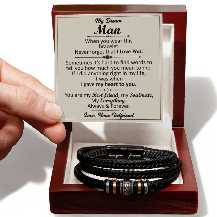 Braided leather men's bracelet