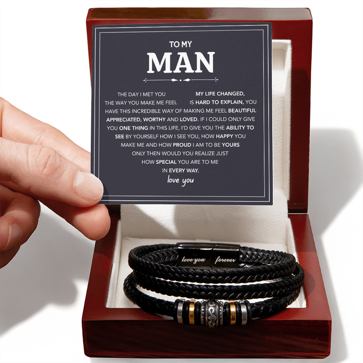 Black Bracelet for Him with Love Card
