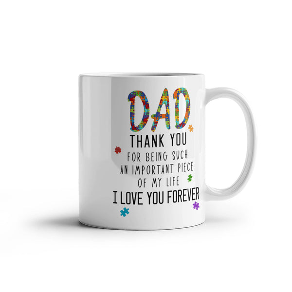 Mug with colorful 'Dad' and heartfelt thank you text