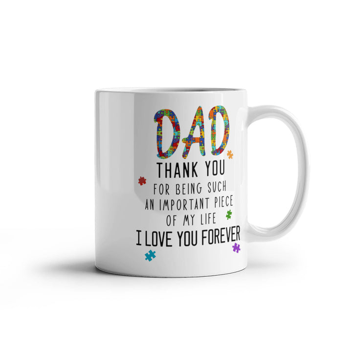 Mug with colorful 'Dad' and heartfelt thank you text