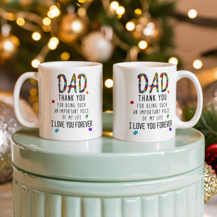 Mug with colorful 'Dad' and heartfelt thank you text