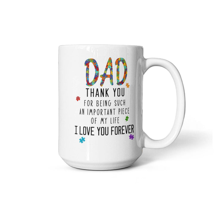 Mug with colorful 'Dad' and heartfelt thank you text