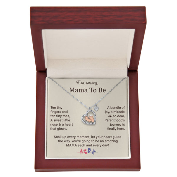 Mom To Be Gift, Baby Feet Necklace with a Message Card